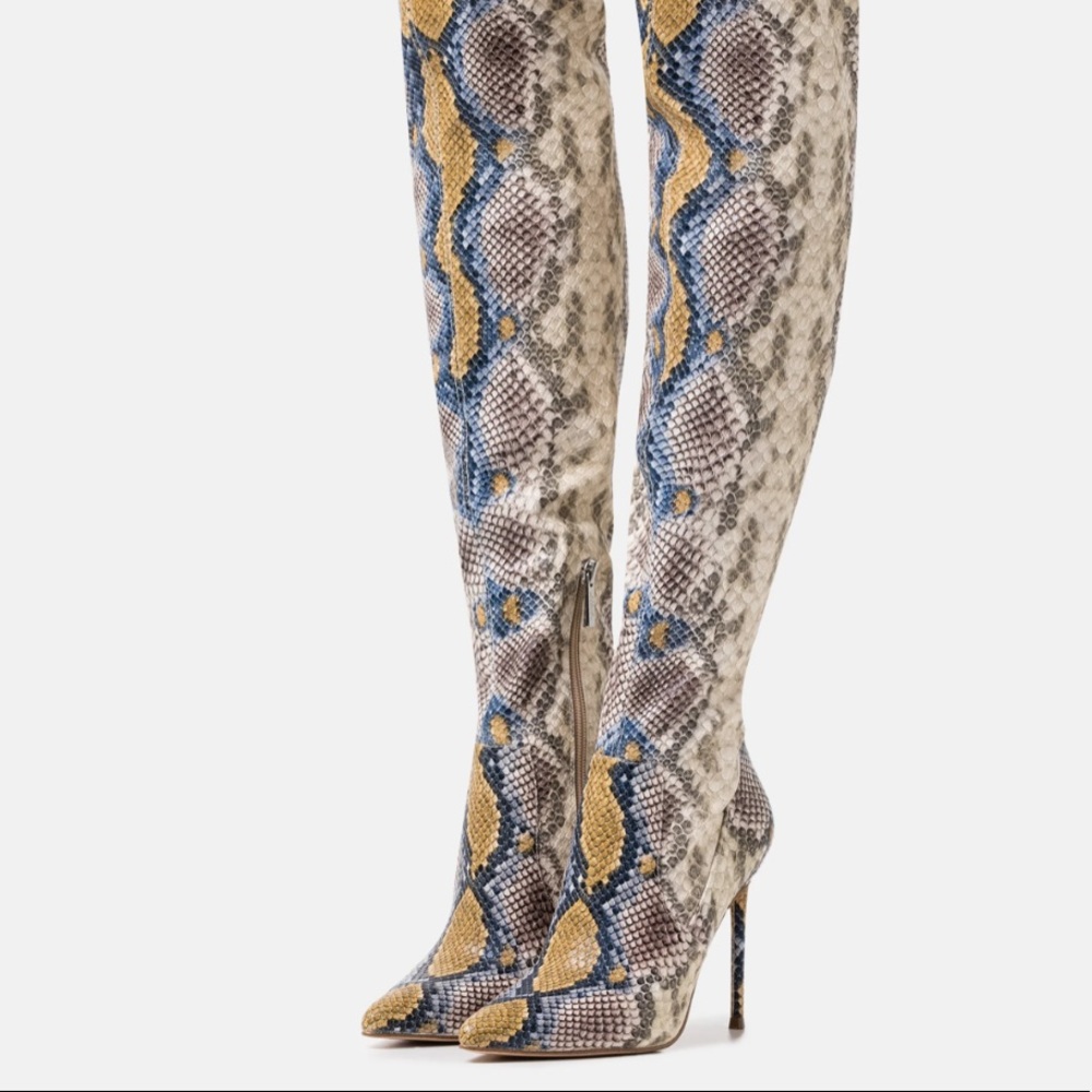 Steve Madden Multi-colored Snakeskin Over the Knee Boots